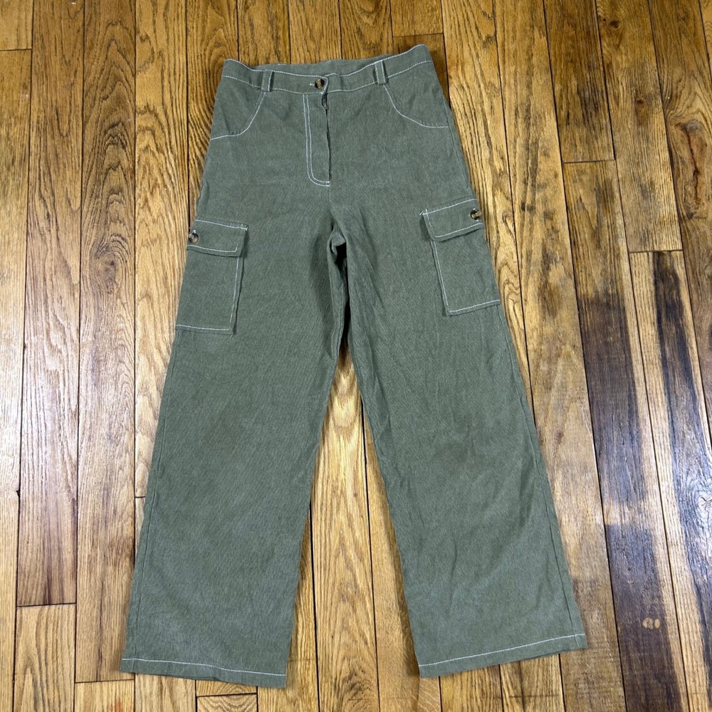 i2 girl by byer olive green corduroy cargo pants‎ wide leg size medium